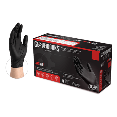 AMMEX, Ammex Gloveworks Gants noirs en nitrile PF Ind XXL