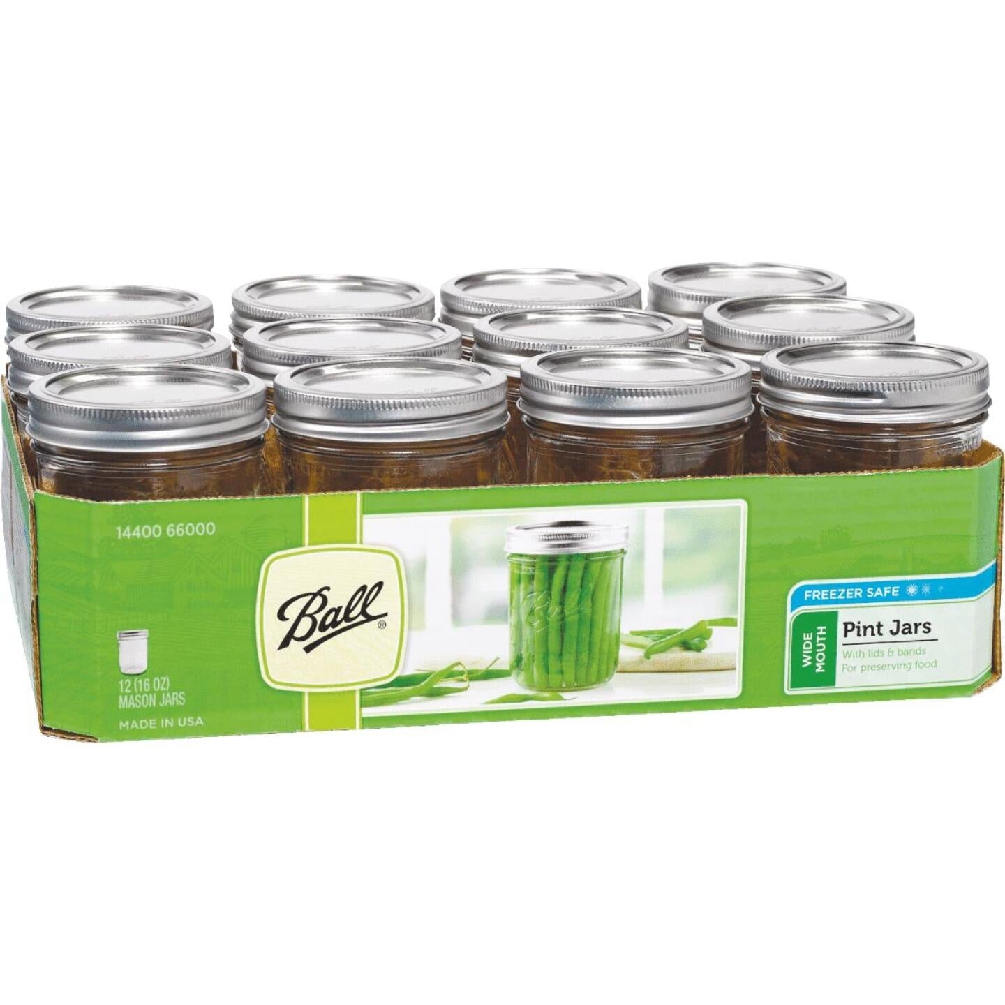 Boule, Ball Pint Wide Mouth Can-Or-Freeze Mason Canning Jar (12-Count)