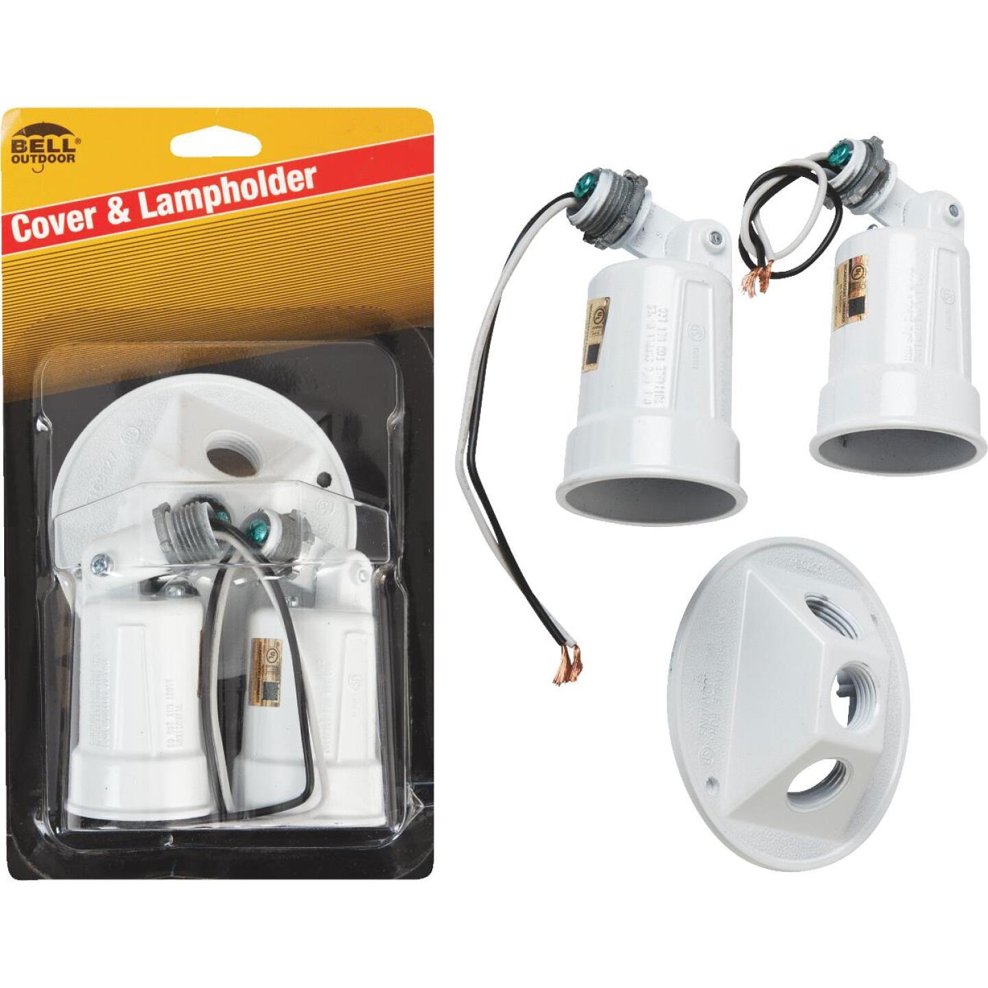 Bell, Bell 150W Aluminum Round Double White Weatherproof Outdoor Lampholder with Cover, Carded