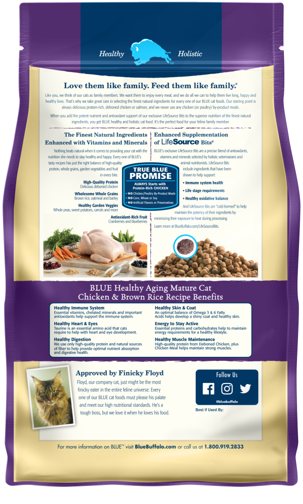 Buffle bleu, Blue Buffalo Healthy Aging Natural Chicken & Brown Rice Mature nourriture sèche pour chat