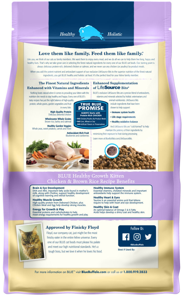 Buffle bleu, Blue Buffalo Healthy Growth Natural Chicken & Brown Rice Kitten nourriture sèche pour chatons