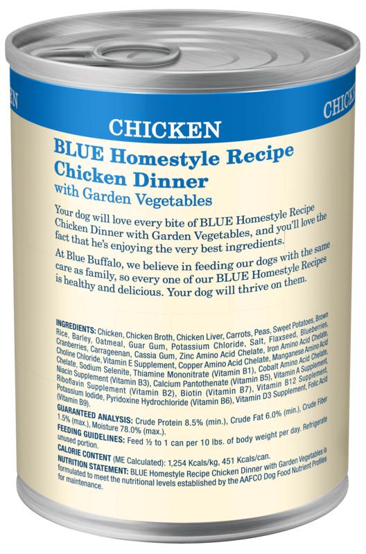 Buffle bleu, Blue Buffalo Homestyle Puppy Chicken Dinner with Garden Vegetables and Brown Rice Recipe nourriture en boîte pour chiens