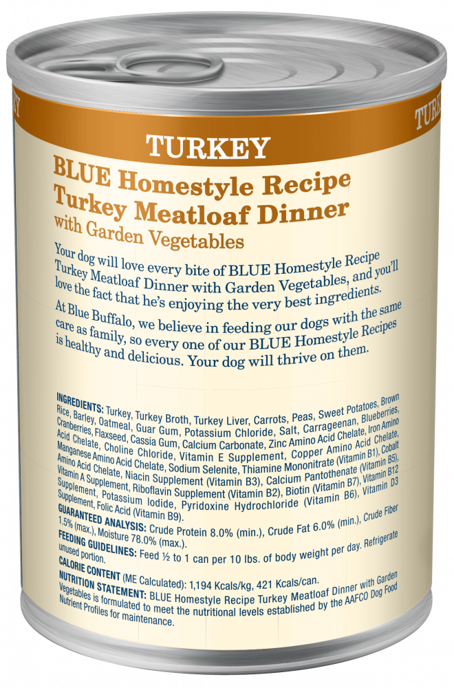 Buffle bleu, Blue Buffalo Homestyle Recipe Dîner de pain de viande de dinde avec carottes et patates douces nourriture en boîte pour chiens