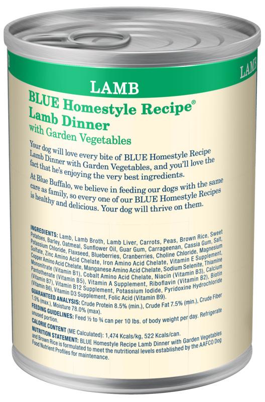 Buffle bleu, Blue Buffalo Homestyle Recipe Lamb Dinner with Garden Vegetables & Brown Rice nourriture en boîte pour chiens