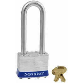 Master Lock, Cadenas laminé à clé de 1-3/4 po, anse de 2,5 po. Manille longue de 2,5 po