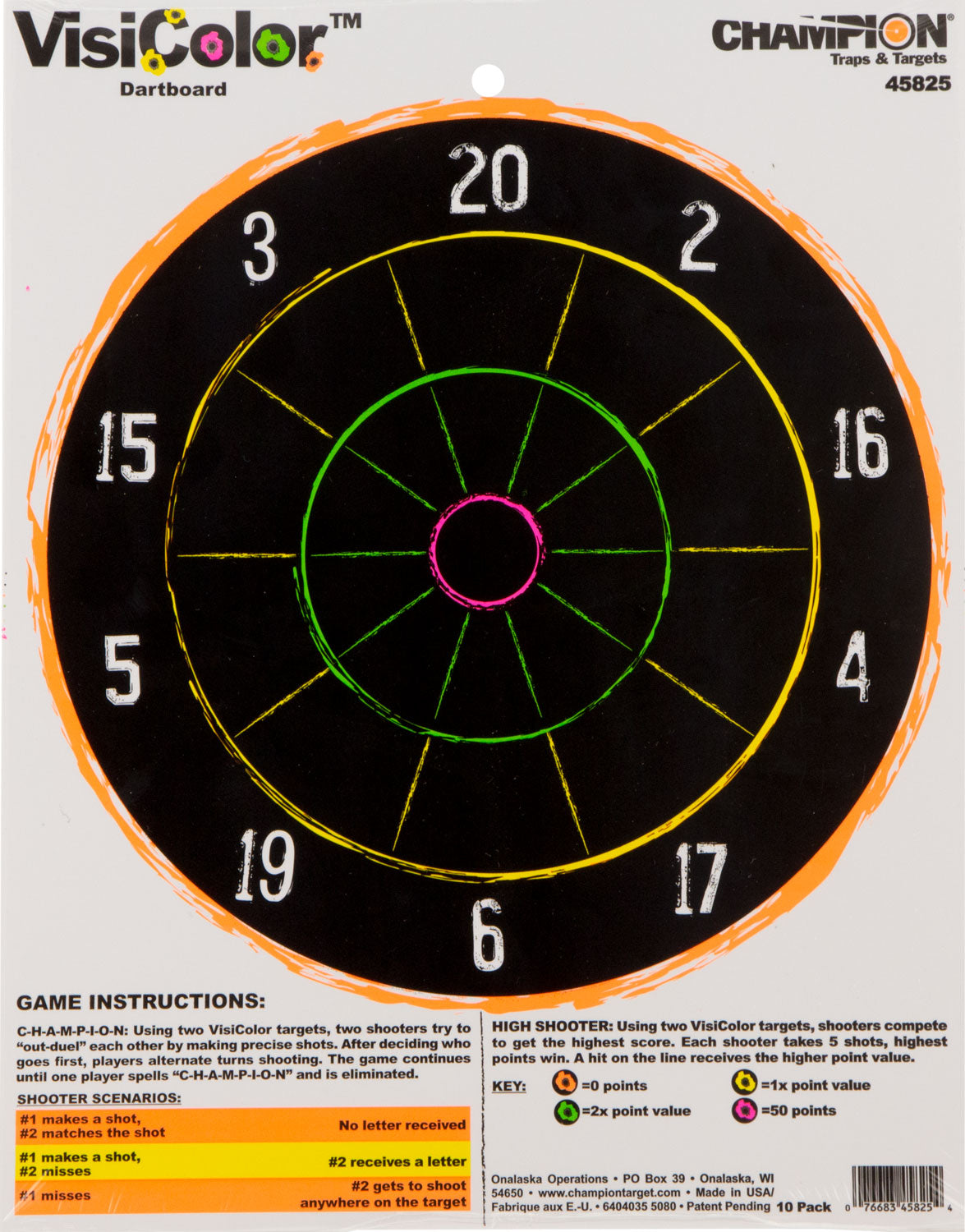 Cibles Champion, Champion Targets 45825 VisiColor Dart Board Hanging Paper Target 11" x 14" (Cible papier suspendue)