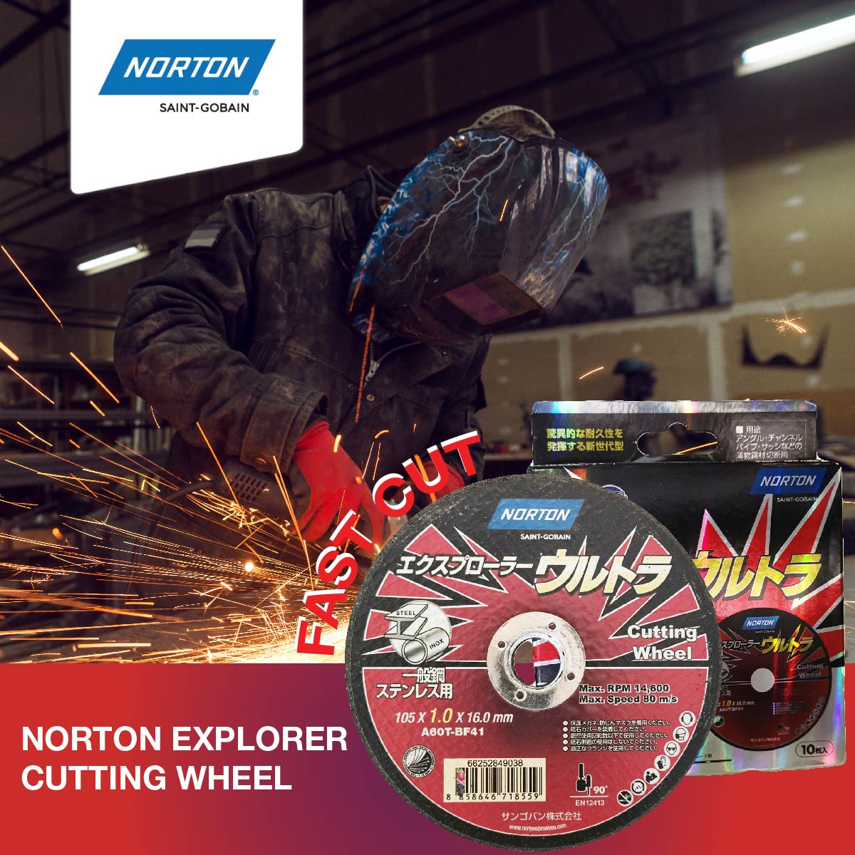 Norton, Disque à tronçonner Norton S/S Super Thin 4" (105mm) pour le métal [Explorer Ultra]