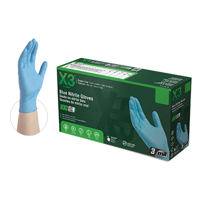 AMMEX, Gants Ammex X3 Bleu Nitrile PF Ind Medium