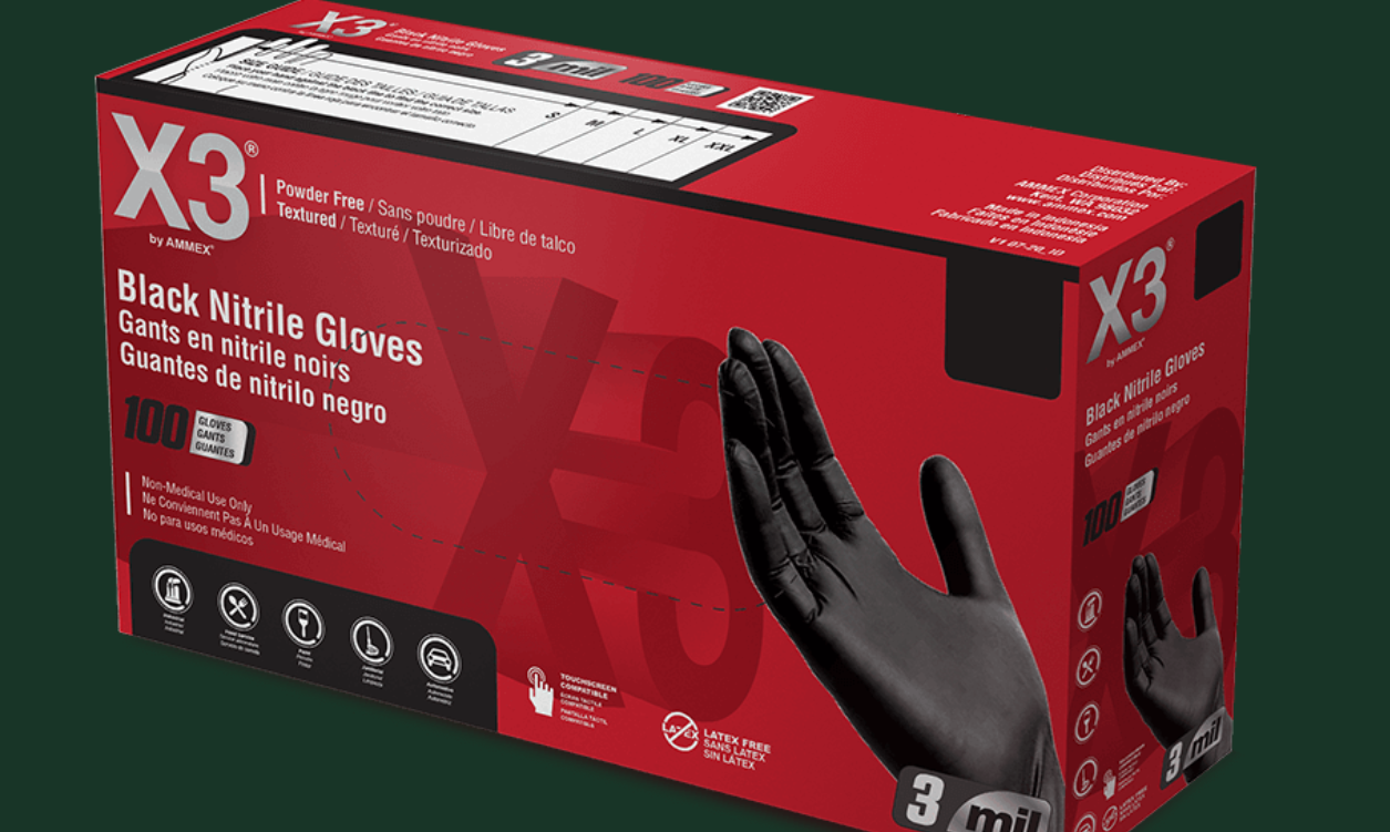 AMMEX, Gants industriels jetables en nitrile AMMEX X3 noir