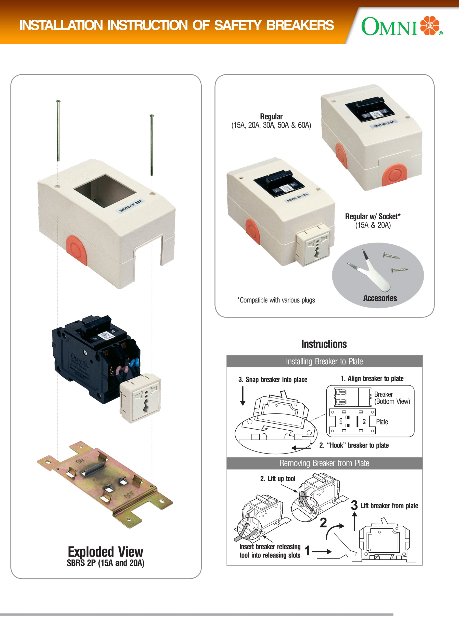 Omni, Mini-disjoncteur de sécurité Omni SBM-2P (10A,16A,20A,25A,32A)