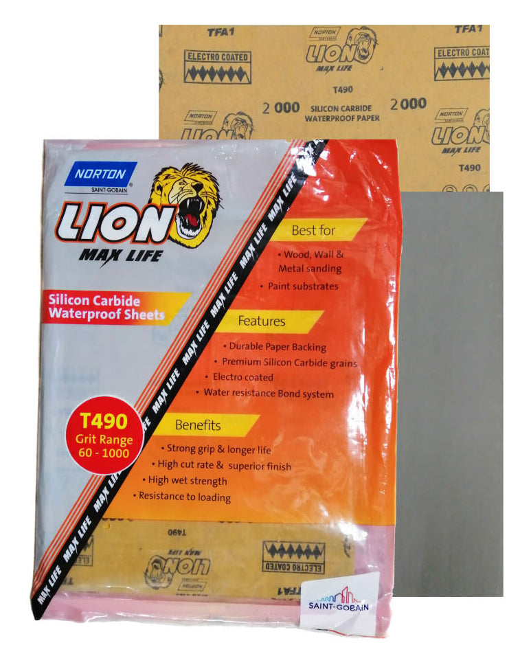 Norton, Norton T490 Lion Silicon Carbide Waterproof Sandpaper Sheets (Feuilles de papier de verre imperméables)