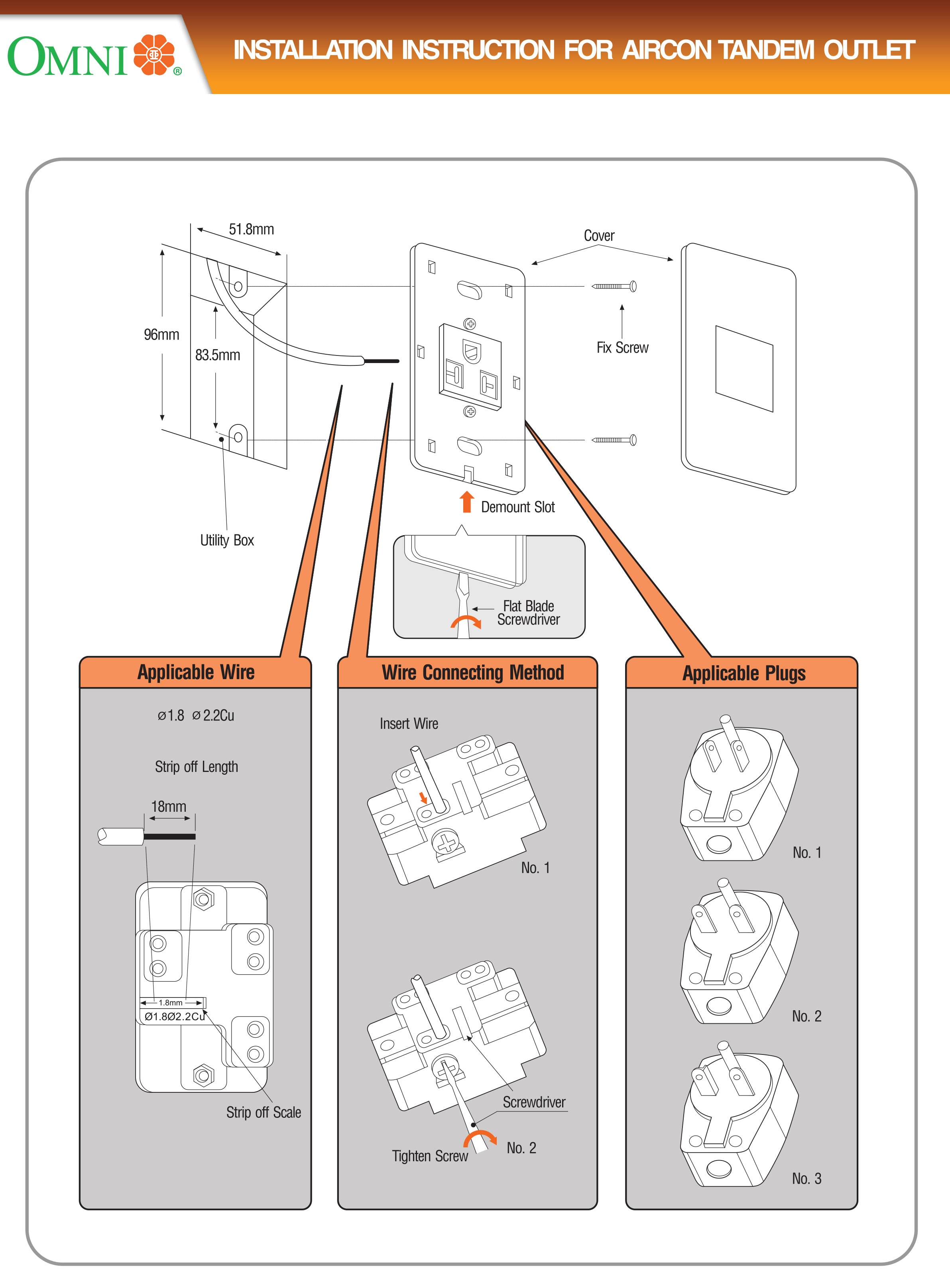 Omni, Omni P-WEA-401 Sortie tandem pour climatiseur sur plaque (type encastré)