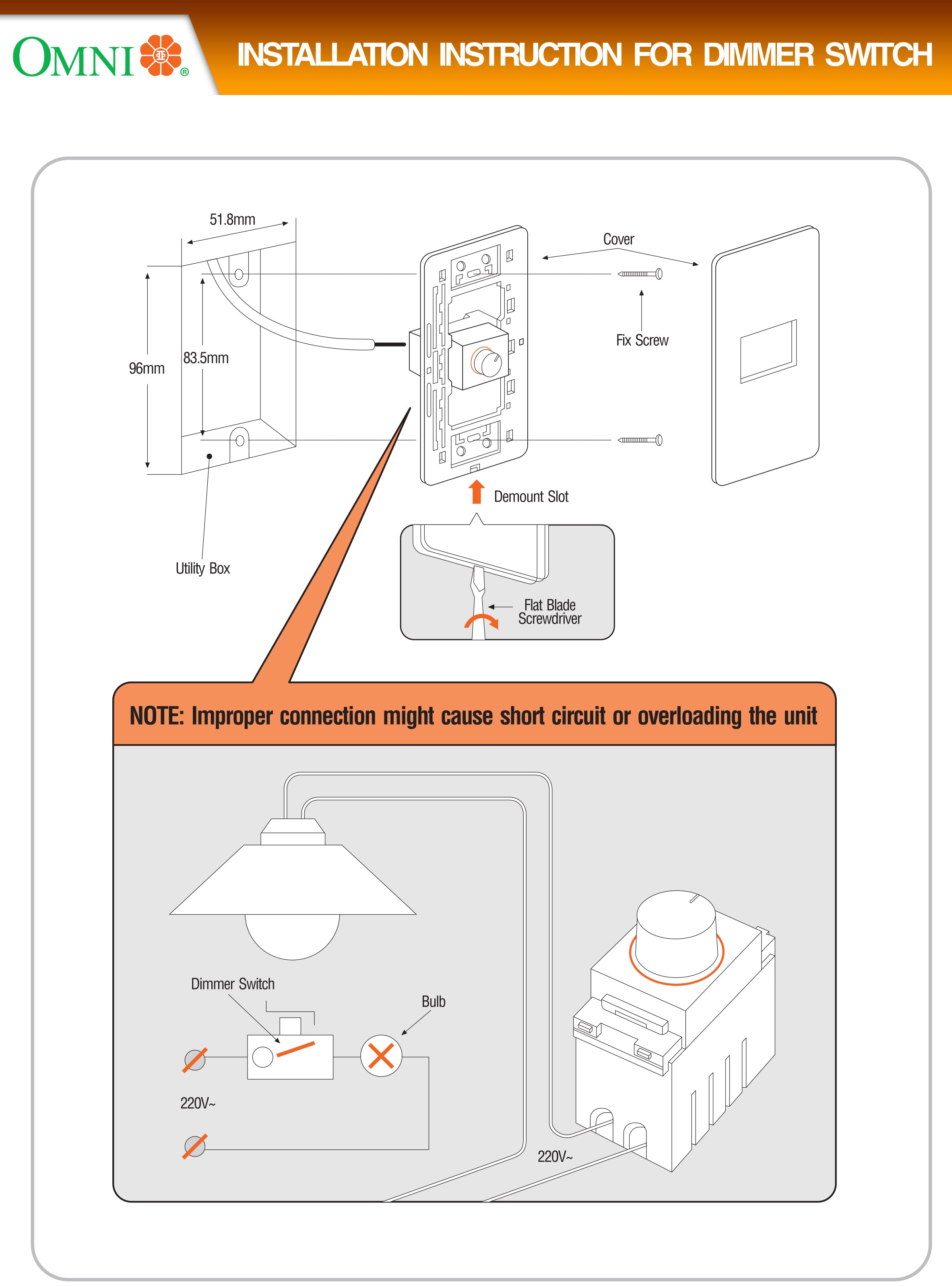 Omni, Omni P2-S13/DM Interrupteur à gradation et interrupteur à 1 voie dans une plaque (type encastré)