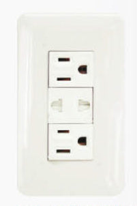 Omni, Omni P3-EG/EU2/EG 2 pc Convenience Outlet with Ground & Universal Outlet with Safety Shutter in Plate (Flush Type)