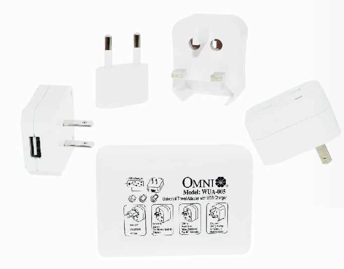 Omni, Omni WUA-005-PK Adaptateur de voyage universel avec prise USB 3A 250V