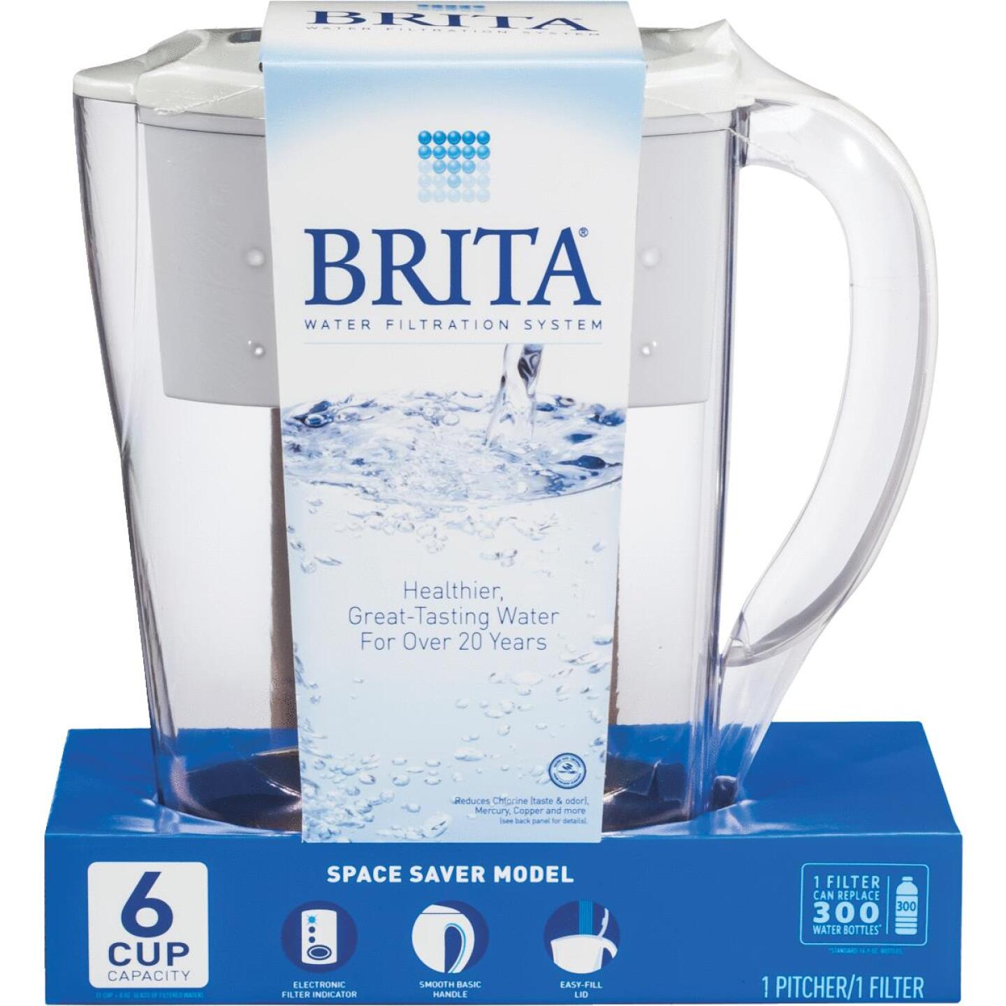 Brita, Pichet d'eau filtrée Brita Space Saver 6 tasses, blanc