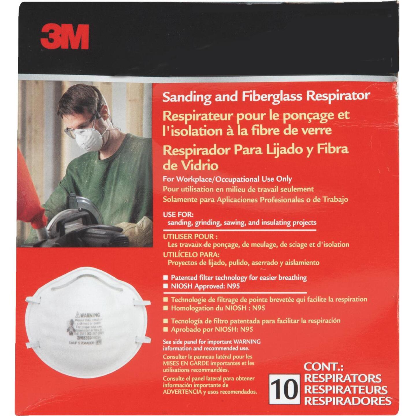 3M, Respirateur de ponçage et de fibre de verre 3M N95 (paquet de 10)