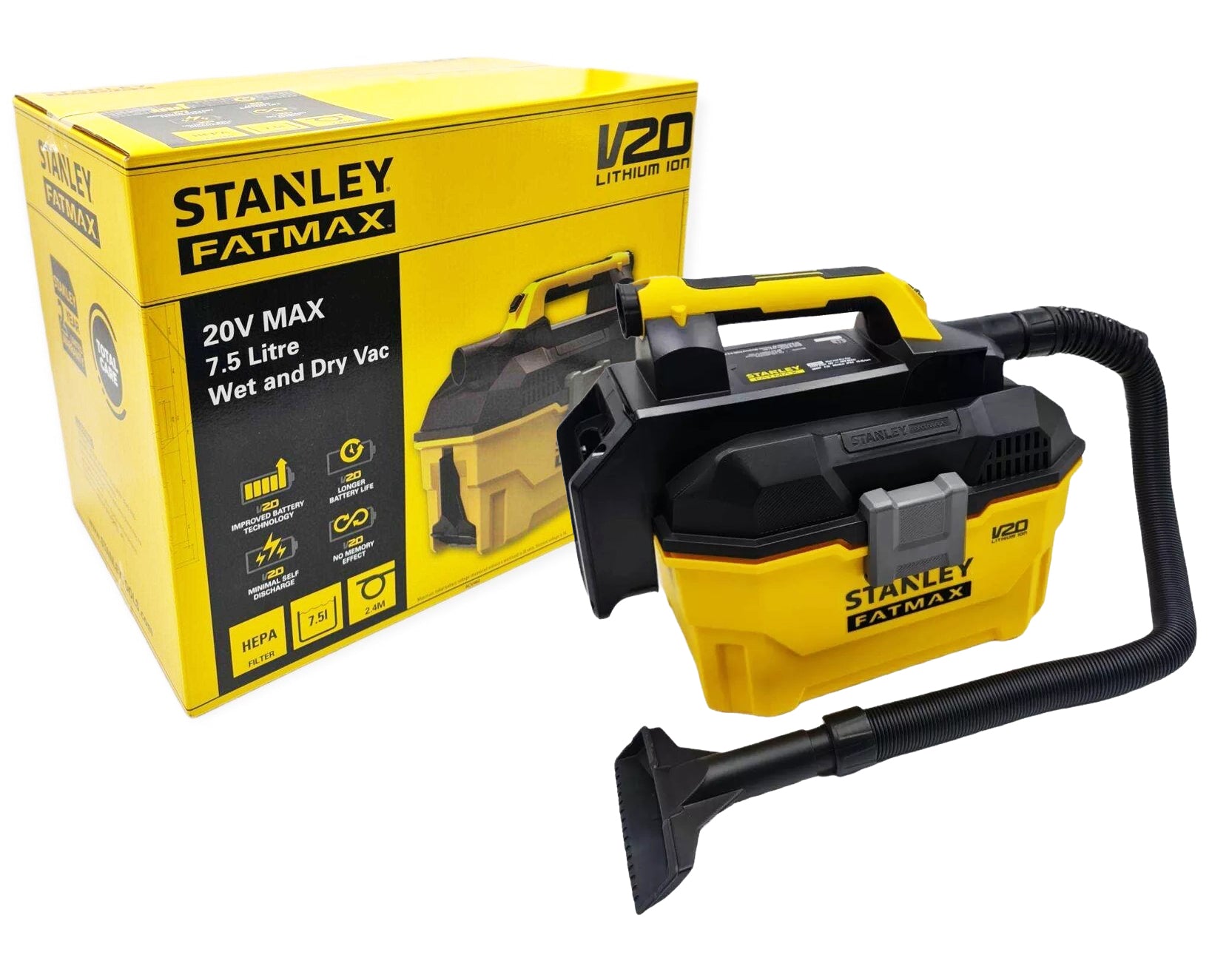 Stanley, Stanley SCV002 20V Aspirateur sec et humide sans fil 7.5L (nu)