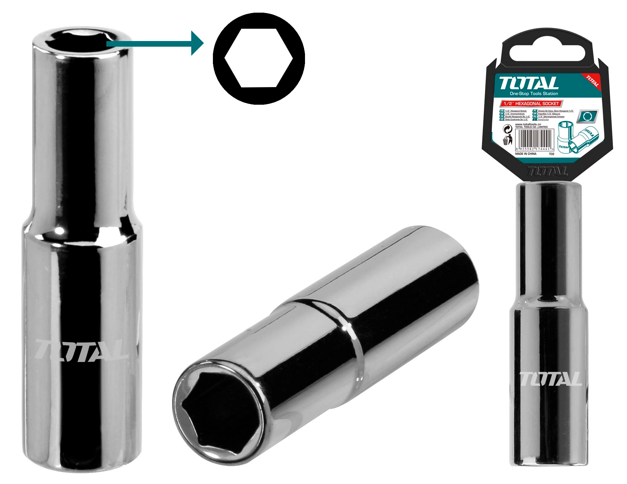 Total, Total Clé à douille profonde 1/2" Dr. 6pts