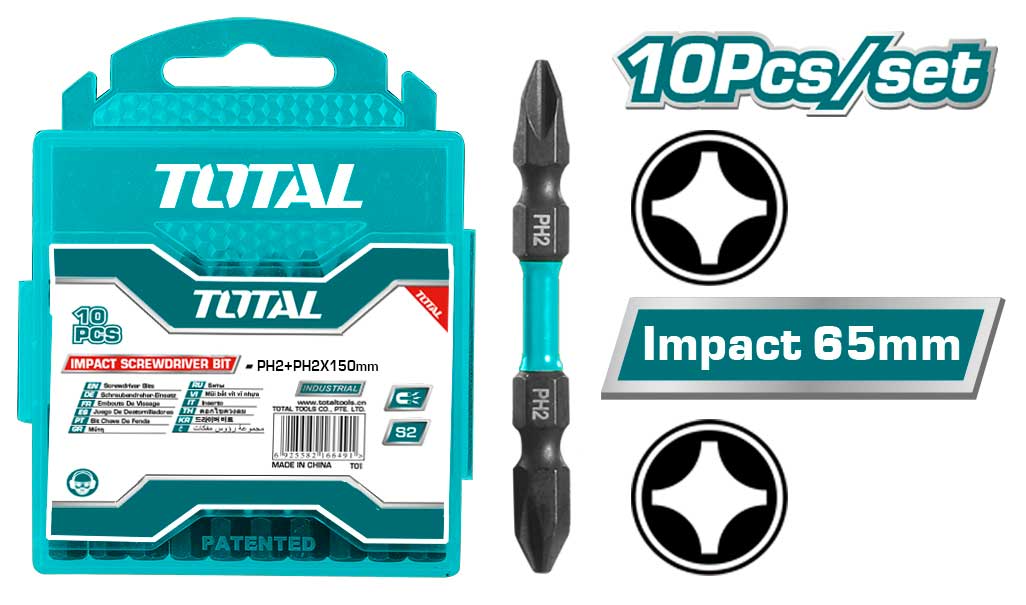 Total, Total TACIM16PH233 10pcs Impact Screwdriver Bit Set 65mm