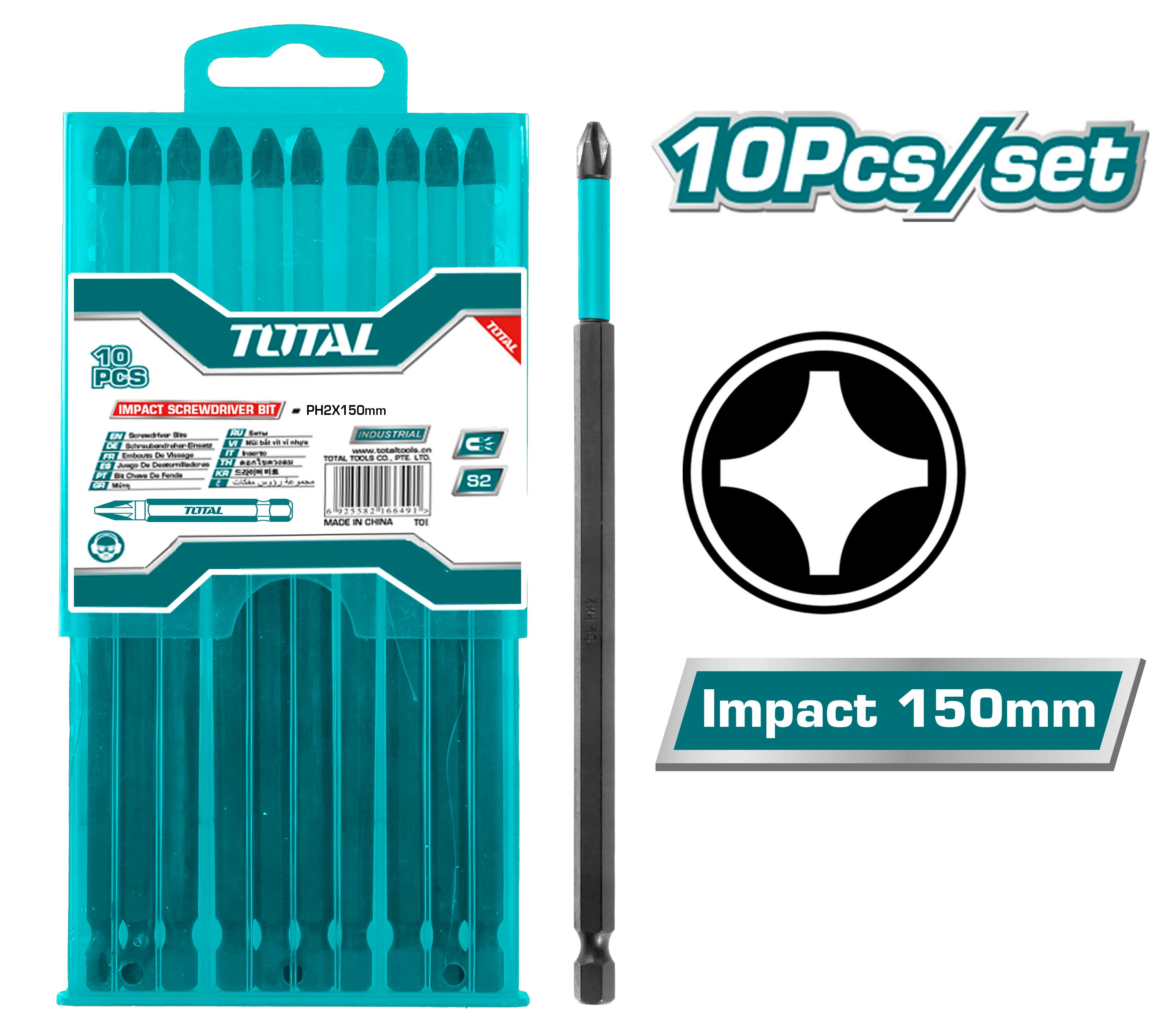 Total, Total TACIM16PH263 10pcs Impact Screwdriver Bit Set 150mm