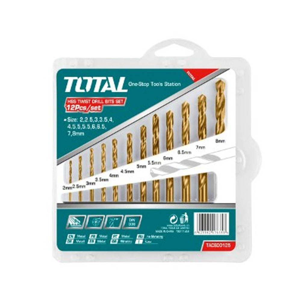 Total, Total TACSD0125 12pcs HSS Twist Metal Drill Bit Set