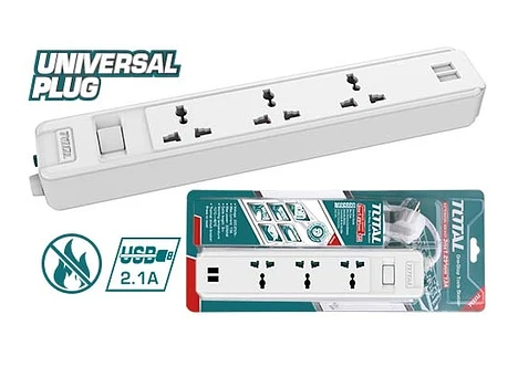 Total, Total THES13041VSB Cordon de rallonge à 3 voies avec 2 USB