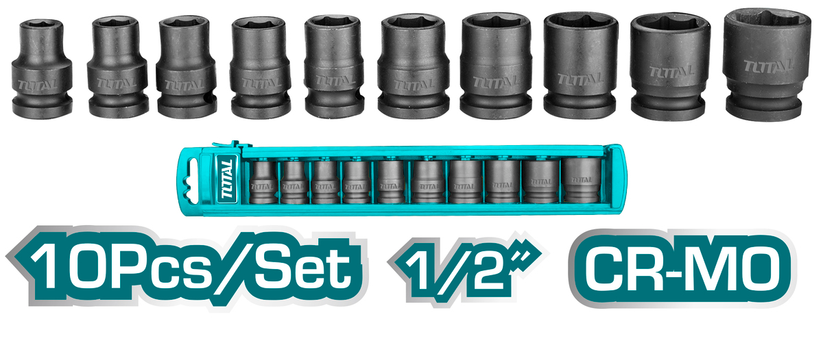 Total, Total THISTD12101 10pcs 1/2" Drive Impact Socket Wrench Set