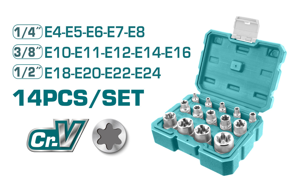 Total, Total THKTETS0114 14pcs Socket Wrench Set 12pts