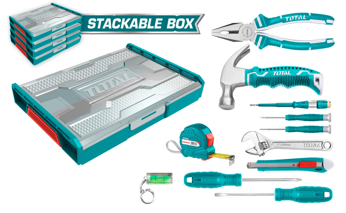 Total, Total THKTV02H111 Set d'outils à main 11pcs avec boîte à outils empilable