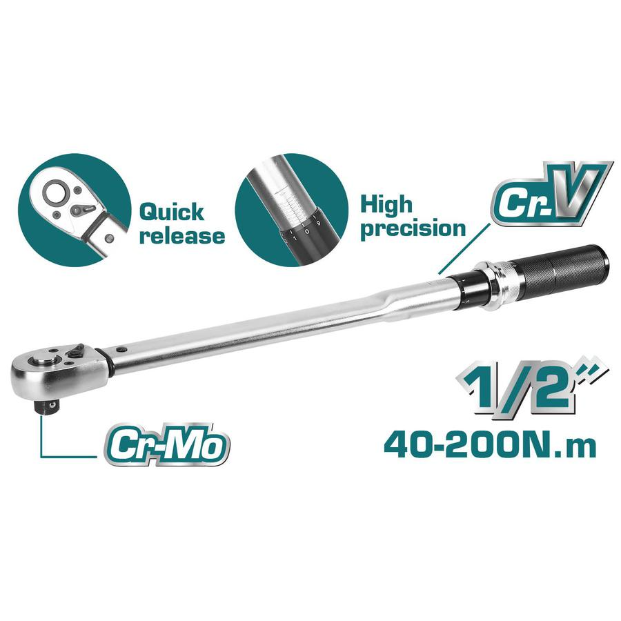 Total, Total THPTW200N2 Clé dynamométrique 1/2" Drive 40-200Nm