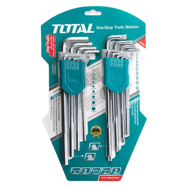 Total, Total THT106KT0181 18pcs Hex & Torch Allen Wrench Key Set