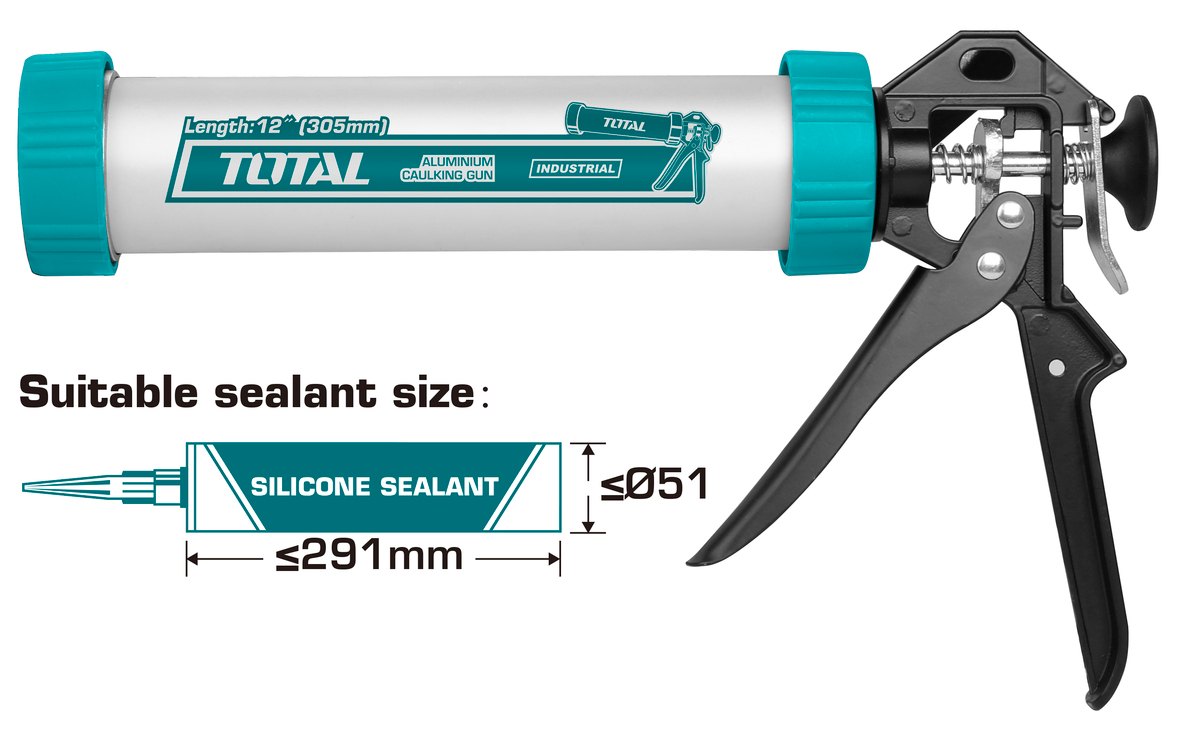 Total, Total THT20112 Pistolet à calfeutrer en aluminium 12".