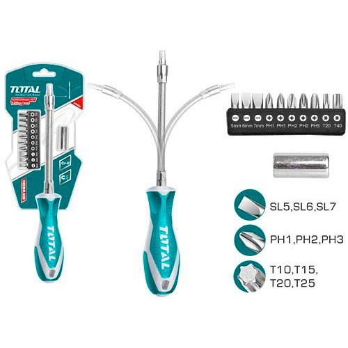 Total, Total THT250FL1206 12pcs Screwdriver Set (Flexible Shaft)