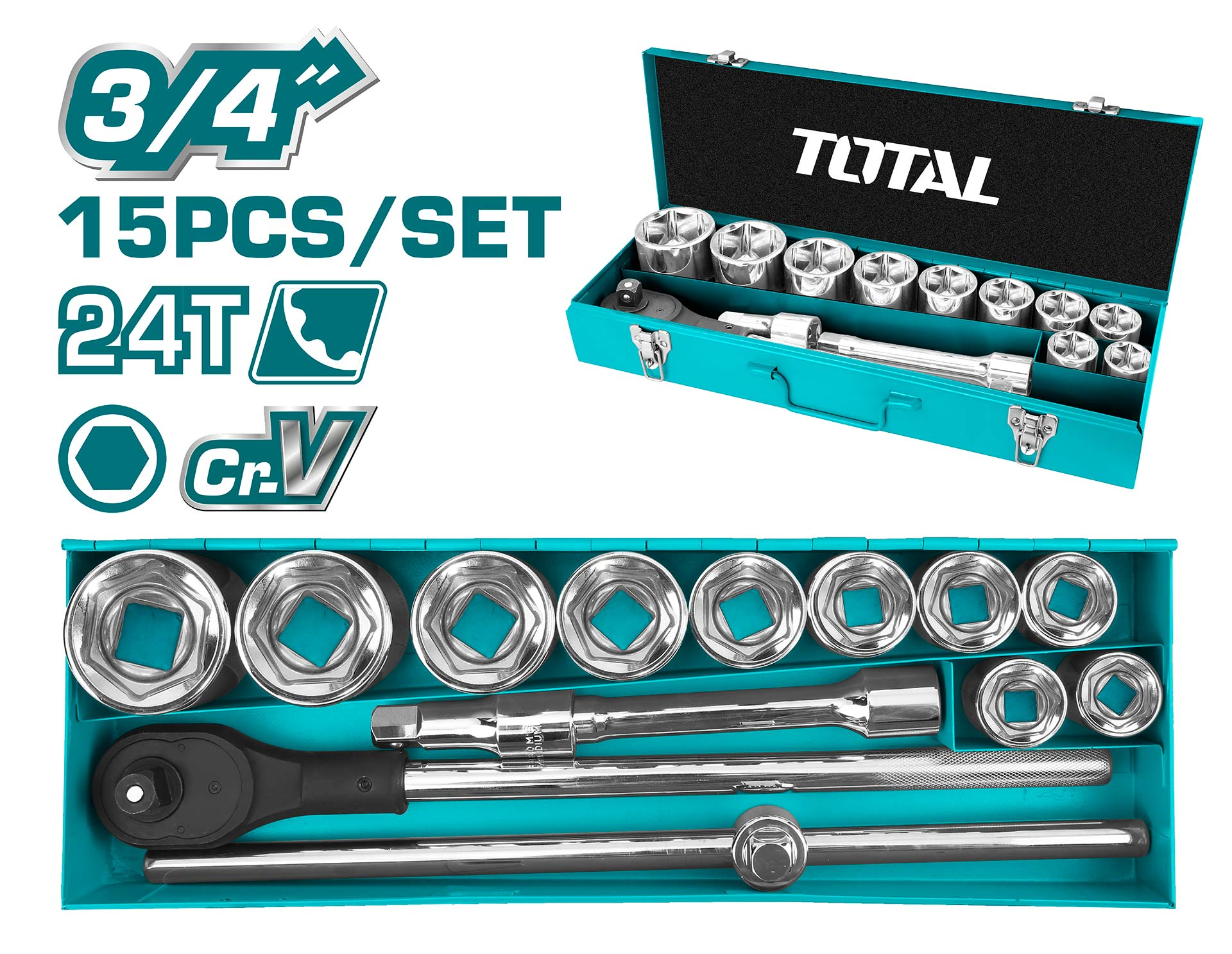 Total, Total THT341151 Set de 15 clés à douille 3/4" Drive 15pcs