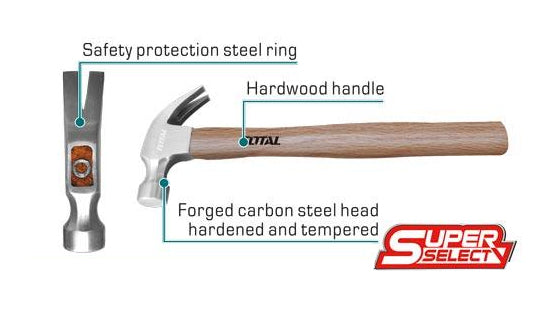 Total, Total THTW7316 Marteau à griffes avec manche en bois