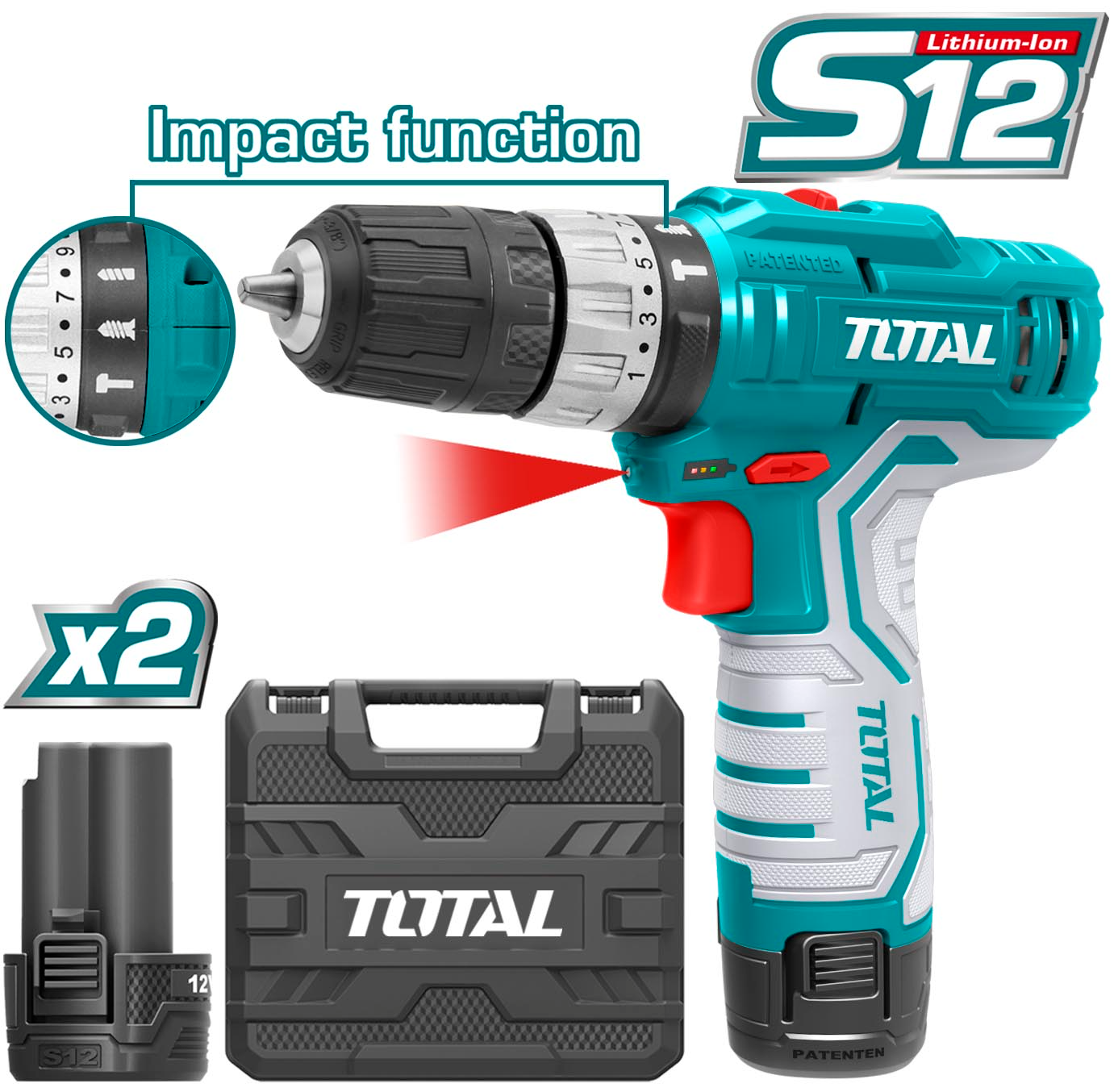 Total, Total TIDLI1232 Perceuse à percussion sans fil 12V