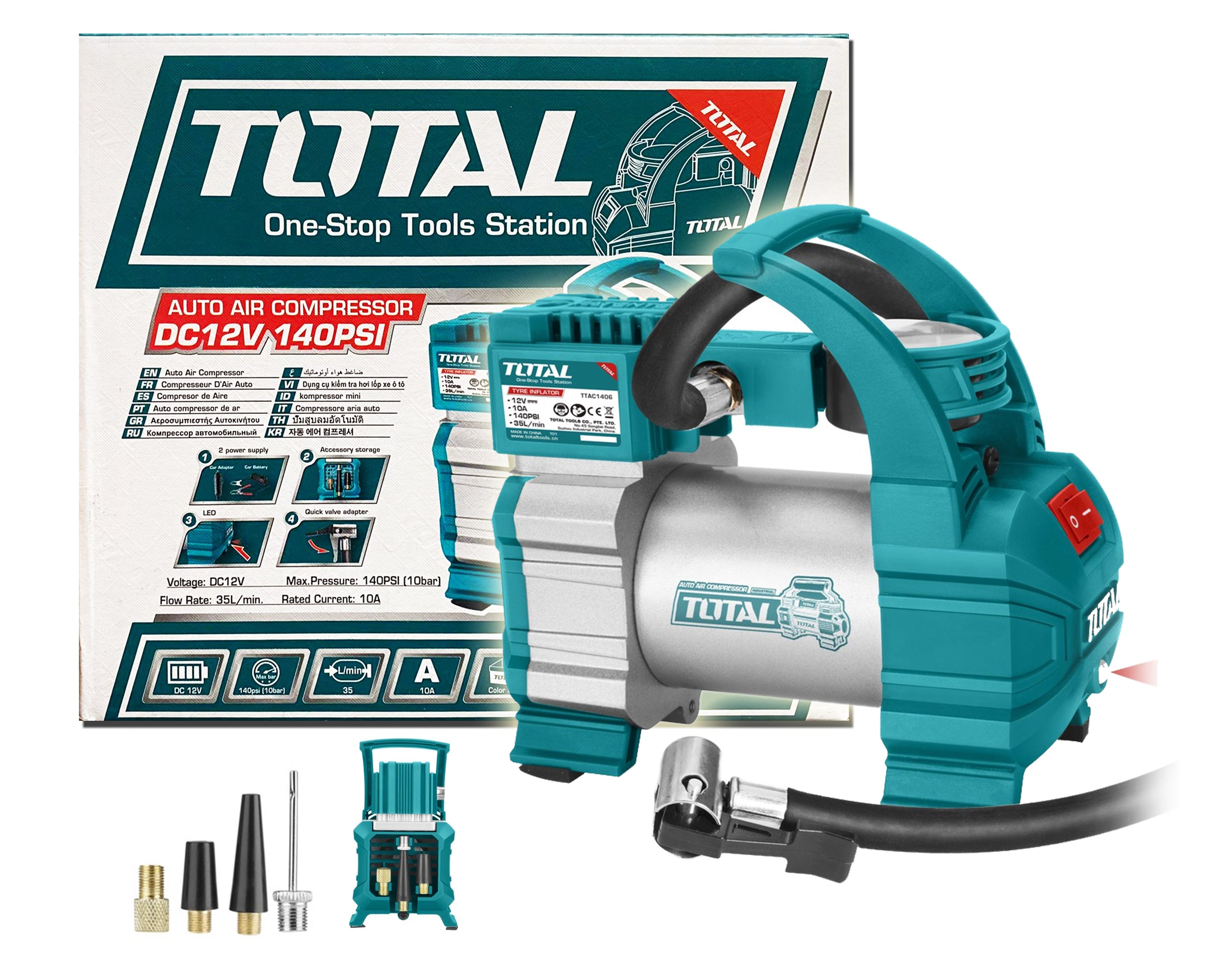 Total, Total TTAC1406 Gonfleur sans fil 12V avec lumière