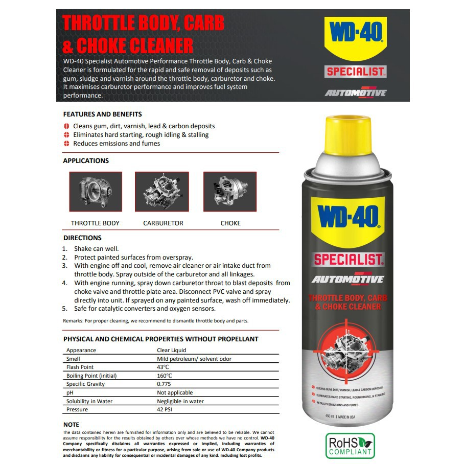 WD-40, WD-40 Automotive Throttle Body, Carb & Choke Cleaner 450mL (WD-AMC-TCCC450)