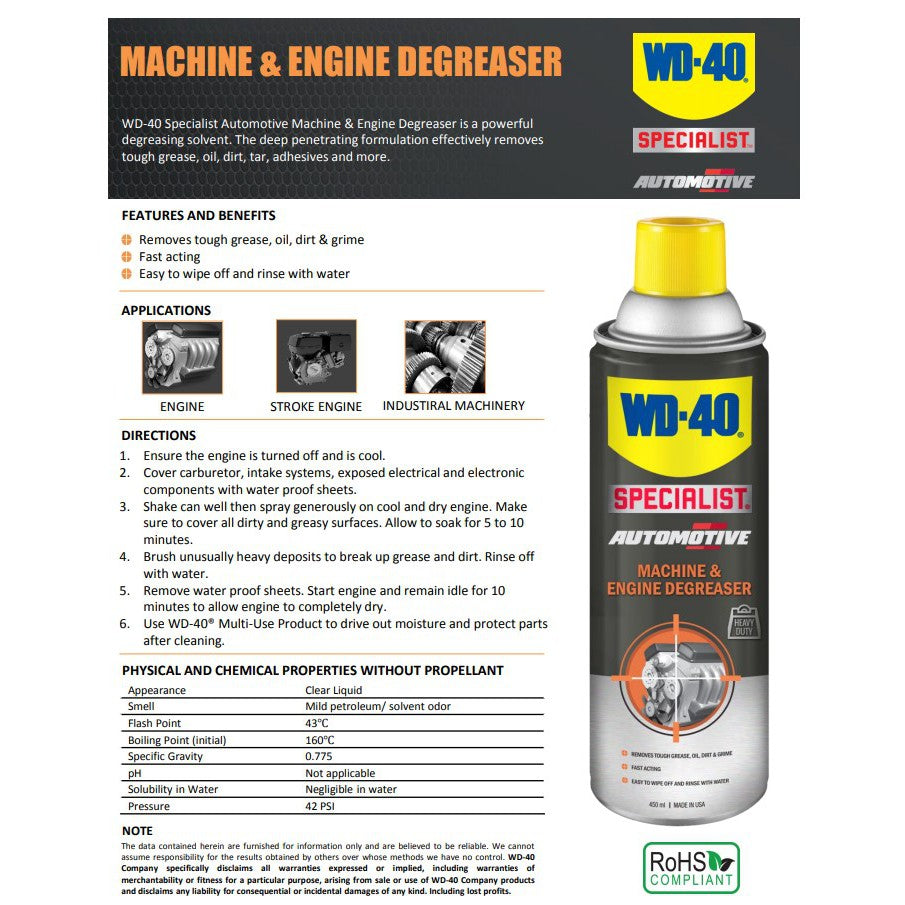 WD-40, WD-40 Spécialiste Dégraissant Machine et Moteur 450ml (WD-AMC-MGD450)