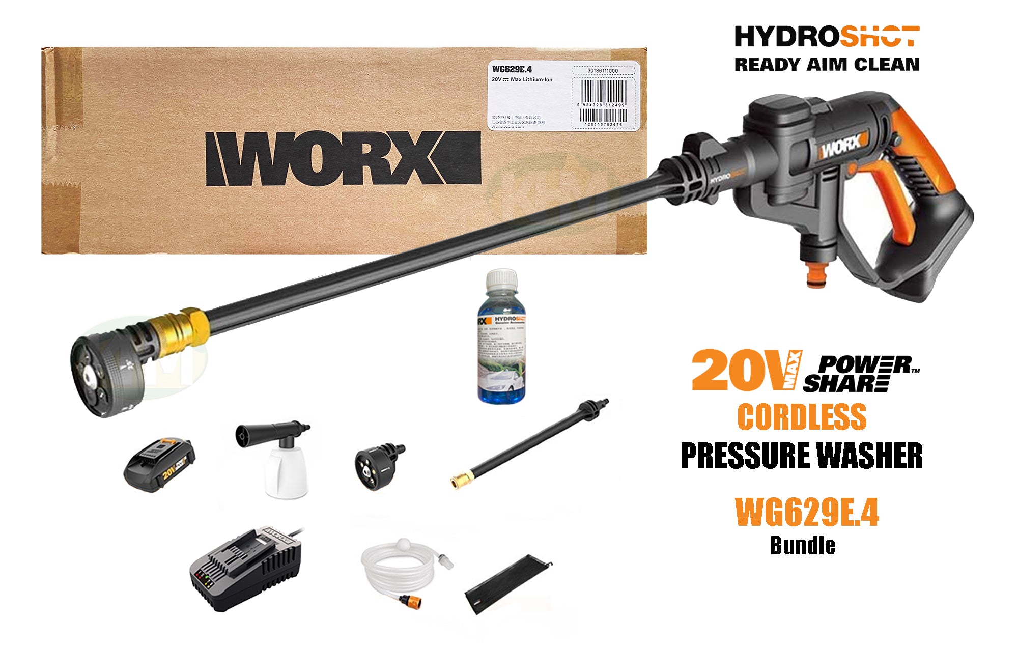 Worx, Worx WG629E.4 20V HydroShot Portable Cordless Pressure Washer Kit