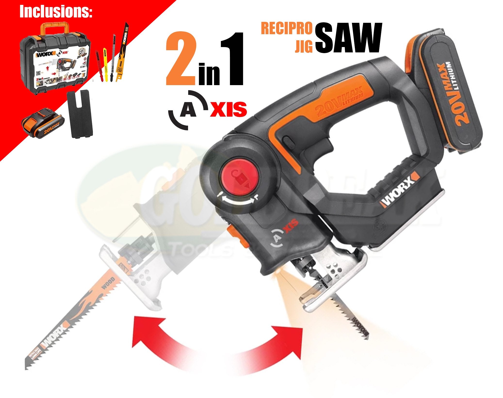 Worx, Worx WX550 20V (2in1 Saw) Scie à guichet / scie sauteuse sans fil